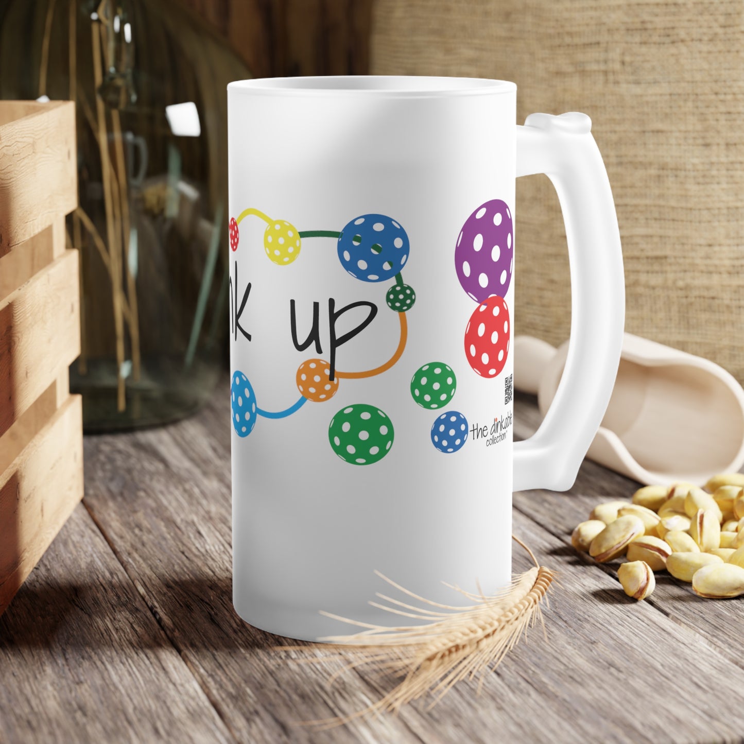Pickleball Frosted Glass Beer Mug ' dink up'