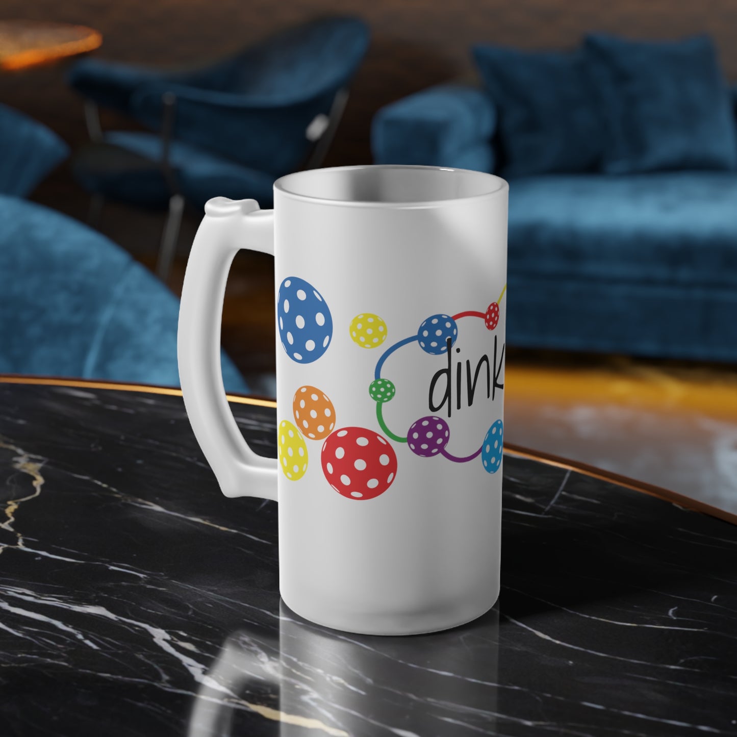 Pickleball Frosted Glass Beer Mug ' dink up'