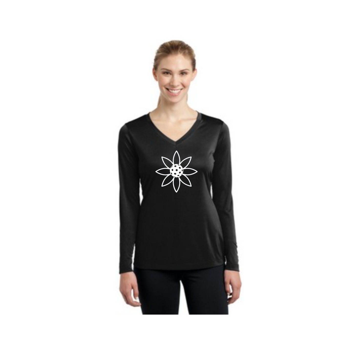 Womens' Pull Over Moisture Wicking Long Sleeve Tee - Pickleball Sunflower