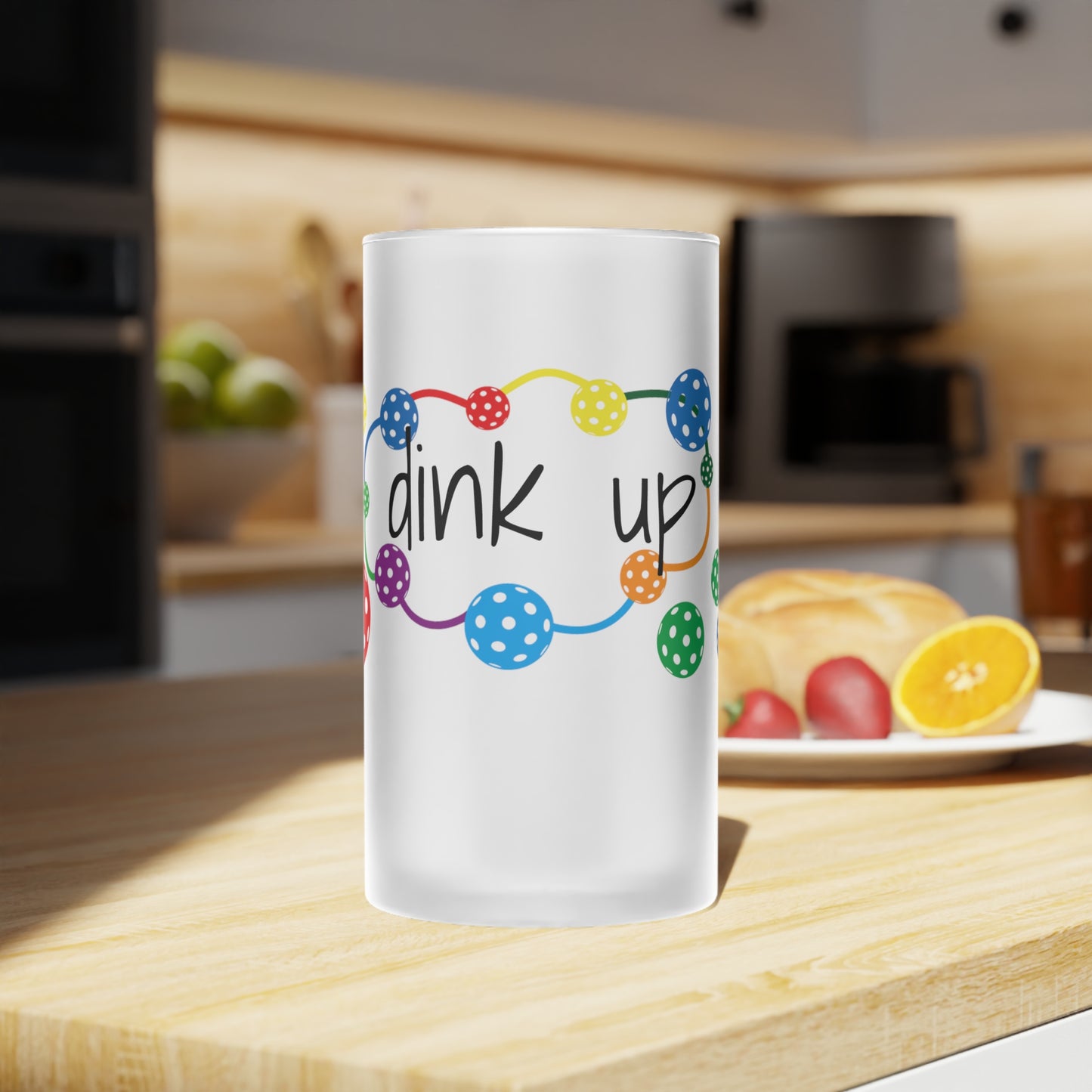 Pickleball Frosted Glass Beer Mug ' dink up'