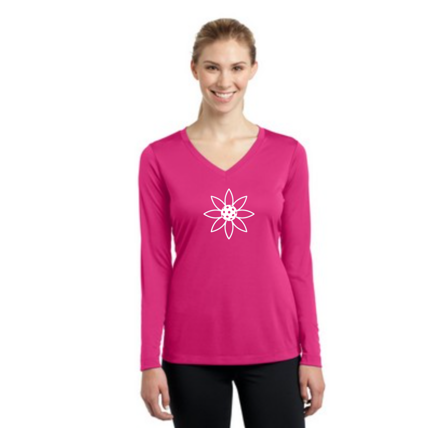 Womens' Pull Over Moisture Wicking Long Sleeve Tee - Pickleball Sunflower