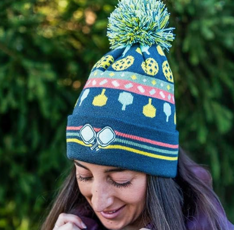 Knit Hat - Pickleball with Pom Pom