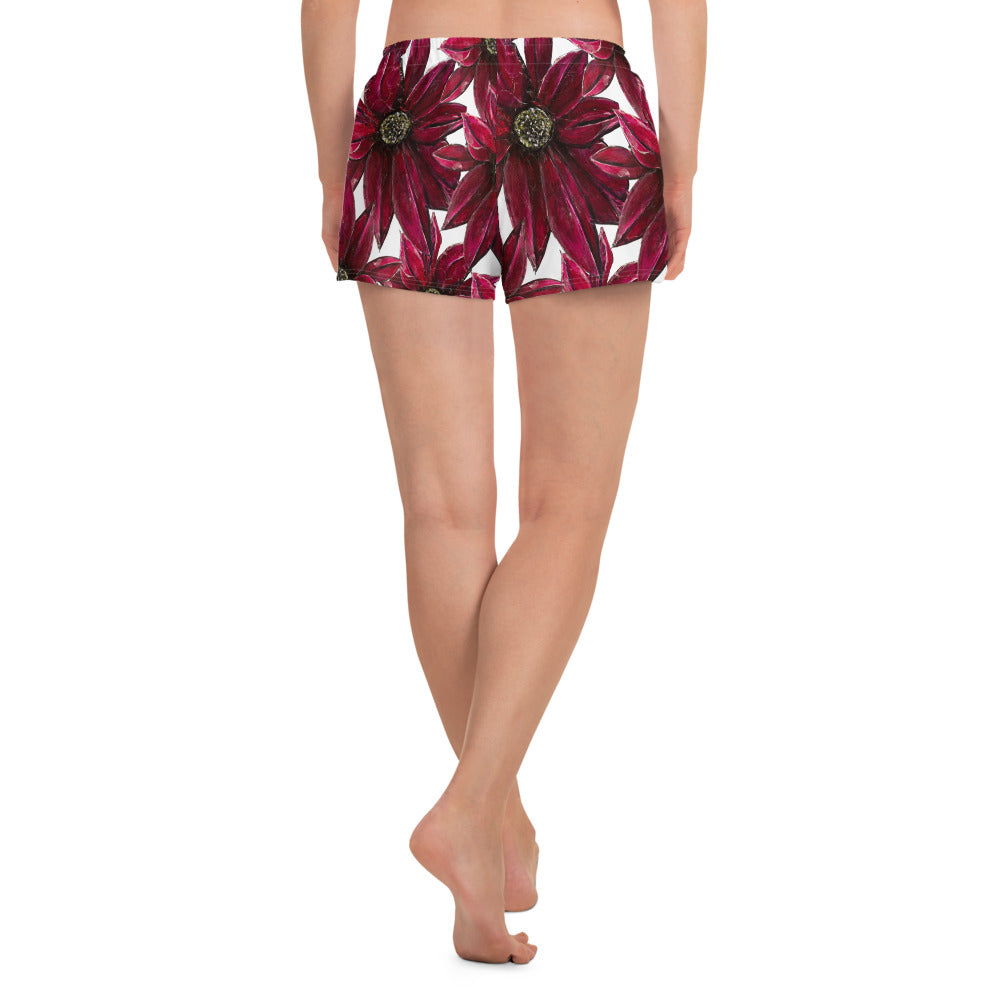 Red Burst Floral Women’s Recycled Athletic Shorts