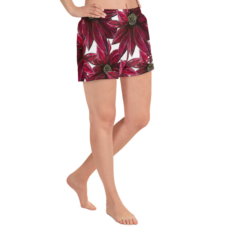 Red Burst Floral Women’s Recycled Athletic Shorts