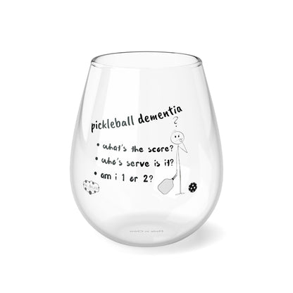 PICKLEBALL Stemless Wine Glass, 11.75oz ‘pickleball dementia’ (#2)