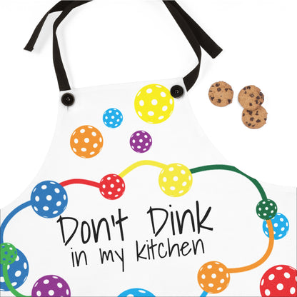 PICKLEBALL DON'T DINK IN MY KITCHEN Apron (AOP) White