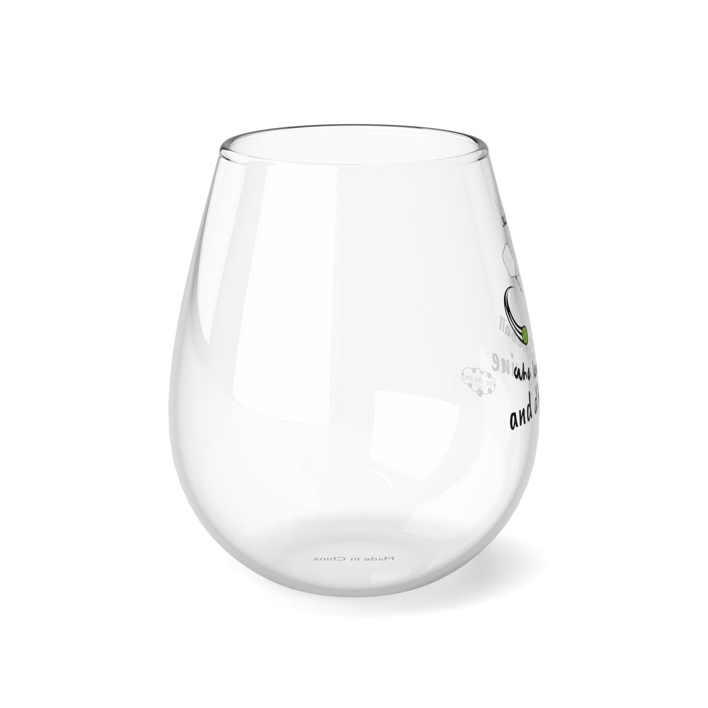 PICKLEBALL Stemless Wine Glass, 11.75oz ‘just a girl who loves pickleball and dinking wine’ (#1)