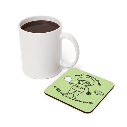 PICKLEBALL Cork Back Coaster OLD LADY NEW PADDLE