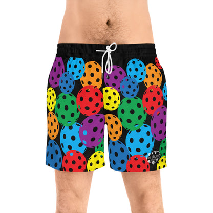 PICKLEBALL Unisex Mid-Length Shorts Black with Colorful Balls