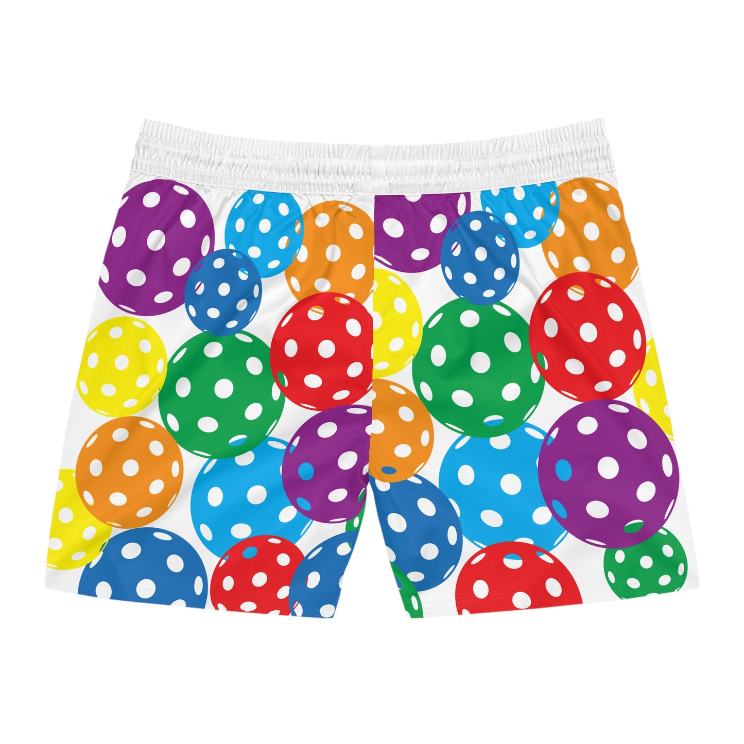 PICKLEBALL Unisex Mid-Length Shorts WHITE with Colorful Balls