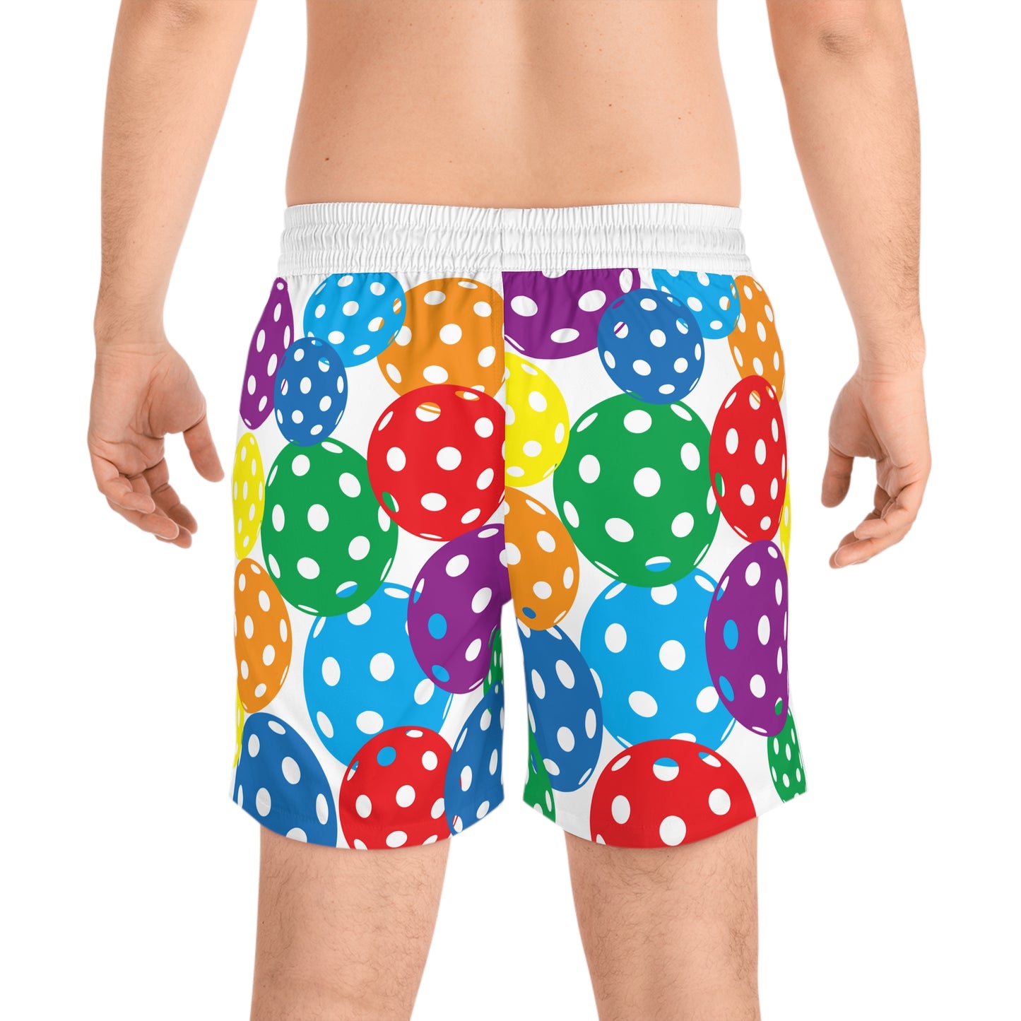 PICKLEBALL Unisex Mid-Length Shorts WHITE with Colorful Balls