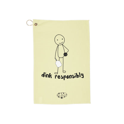 Pickleball Graphic Golf Towel — “DINK RESPONSIBLY!” Lightweight Hanging Towel for Courts & Courses