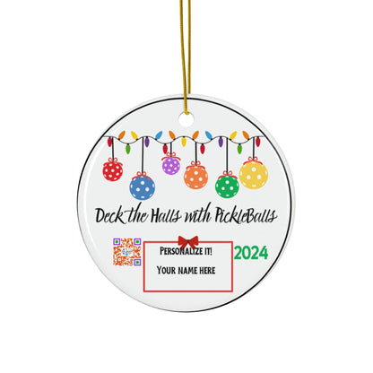 DECK THE HALLS WITH PICKLEBALLS Ceramic Ornaments, 2-Side Print, (10pcs)