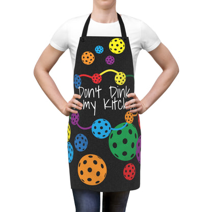 PICKLEBALL DON'T DINK IN MY KITCHEN Apron (AOP) black