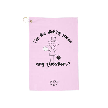 Pickleball Graphic Golf Towel — “I'M THE DINKING QUEEN!” Lightweight Hanging Towel for Courts & Courses
