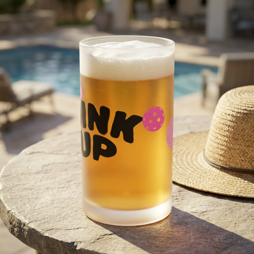 Frosted Beer Mug - "DINK Up" PICKLEBALL FROSTY MUG  Party Glass, 16oz Novelty Beer Stein Gift