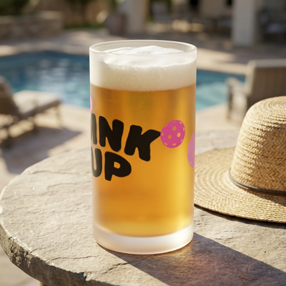 Frosted Beer Mug - "DINK Up" PICKLEBALL FROSTY MUG  Party Glass, 16oz Novelty Beer Stein Gift