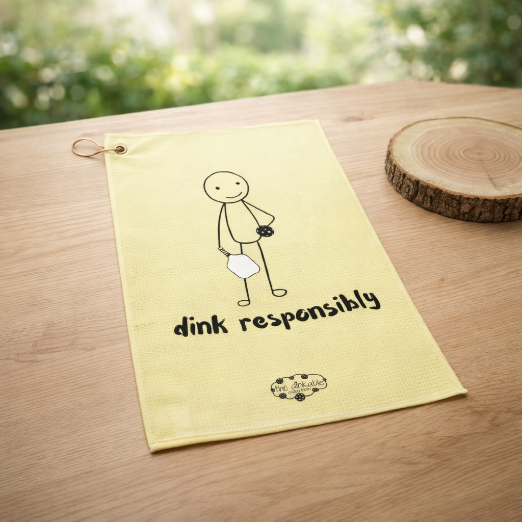 Pickleball Graphic Golf Towel — “DINK RESPONSIBLY!” Lightweight Hanging Towel for Courts & Courses