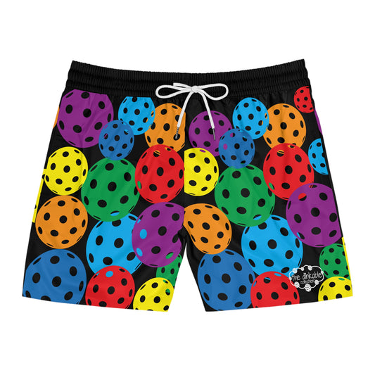 PICKLEBALL Unisex Mid-Length Shorts Black with Colorful Balls