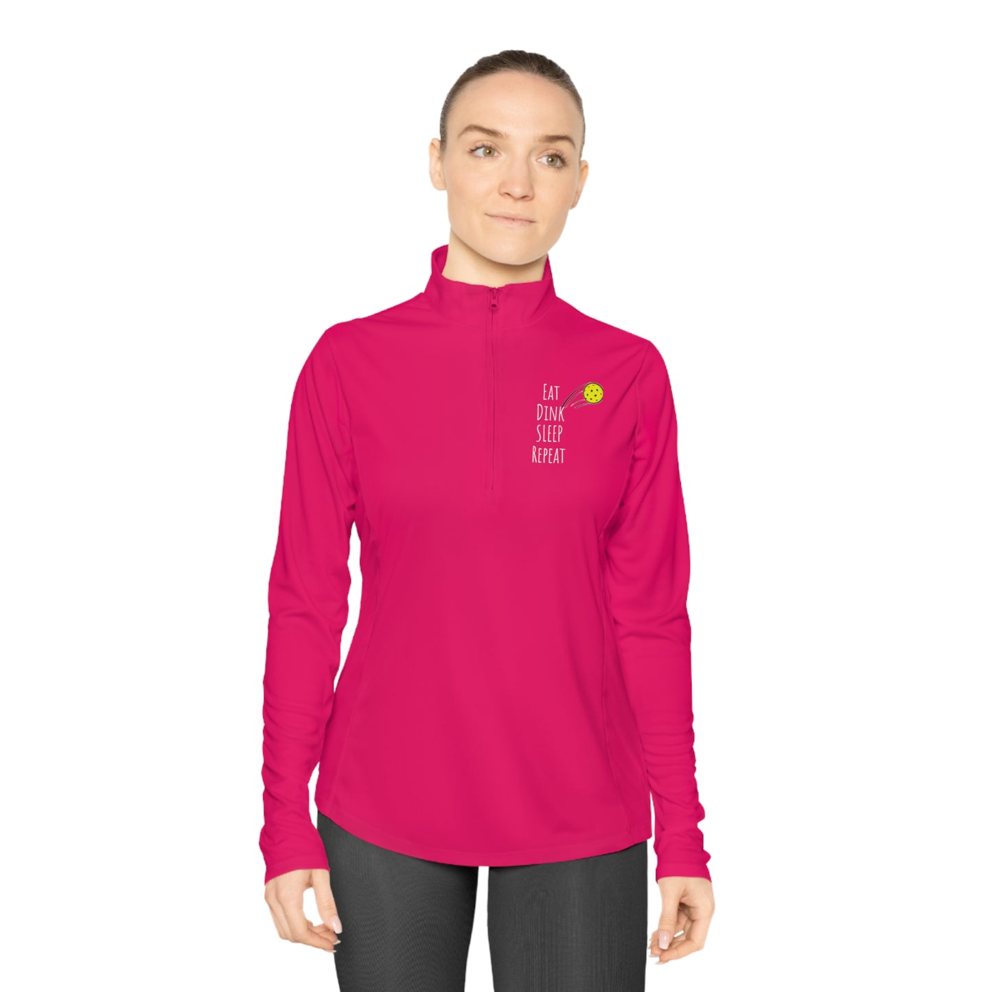 Womens' Long Sleeve Quarter-Zip Pullover 'EAT DINK SLEEP REPEAT'