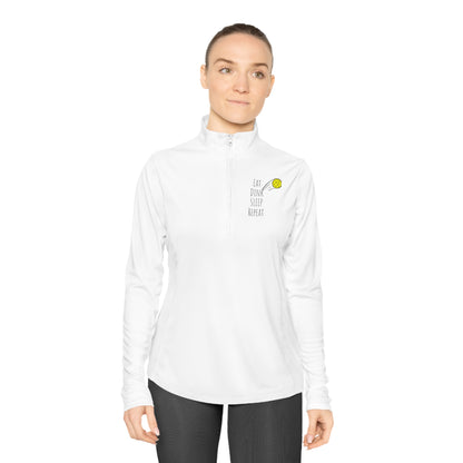 Womens' Long Sleeve Quarter-Zip Pullover 'EAT DINK SLEEP REPEAT'