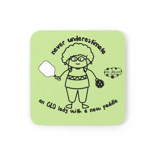 PICKLEBALL Cork Back Coaster OLD LADY NEW PADDLE