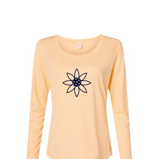 Womens' Pull Over Moisture Wicking Long Sleeve Tee - Pickleball Sunflower