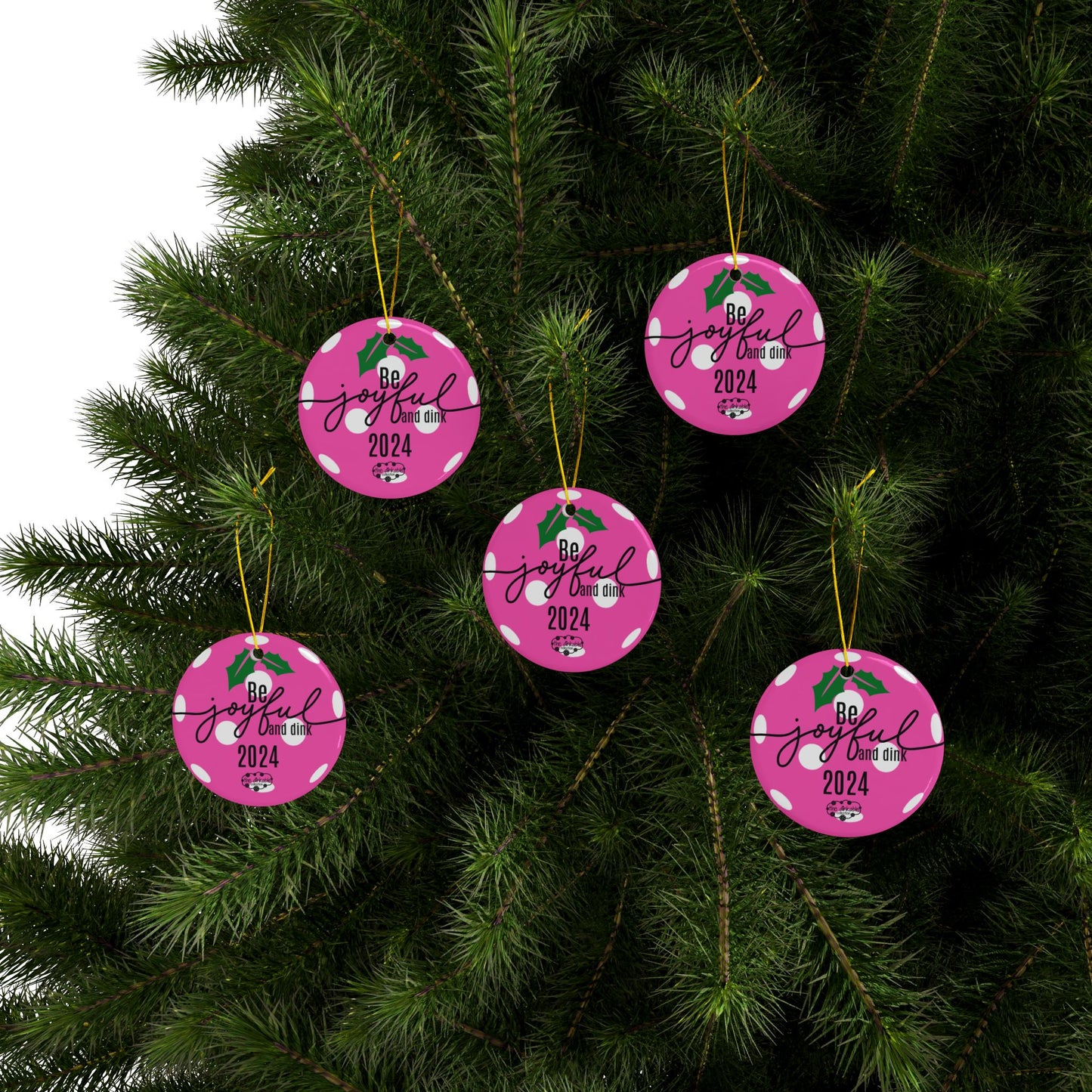 PINK PICKLEBALL Ceramic Ornaments, 2-Side Print, (1pc, 3pcs, 5pcs, 10pcs)