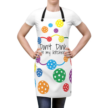 PICKLEBALL DON'T DINK IN MY KITCHEN Apron (AOP) White