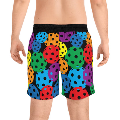 PICKLEBALL Unisex Mid-Length Shorts Black with Colorful Balls