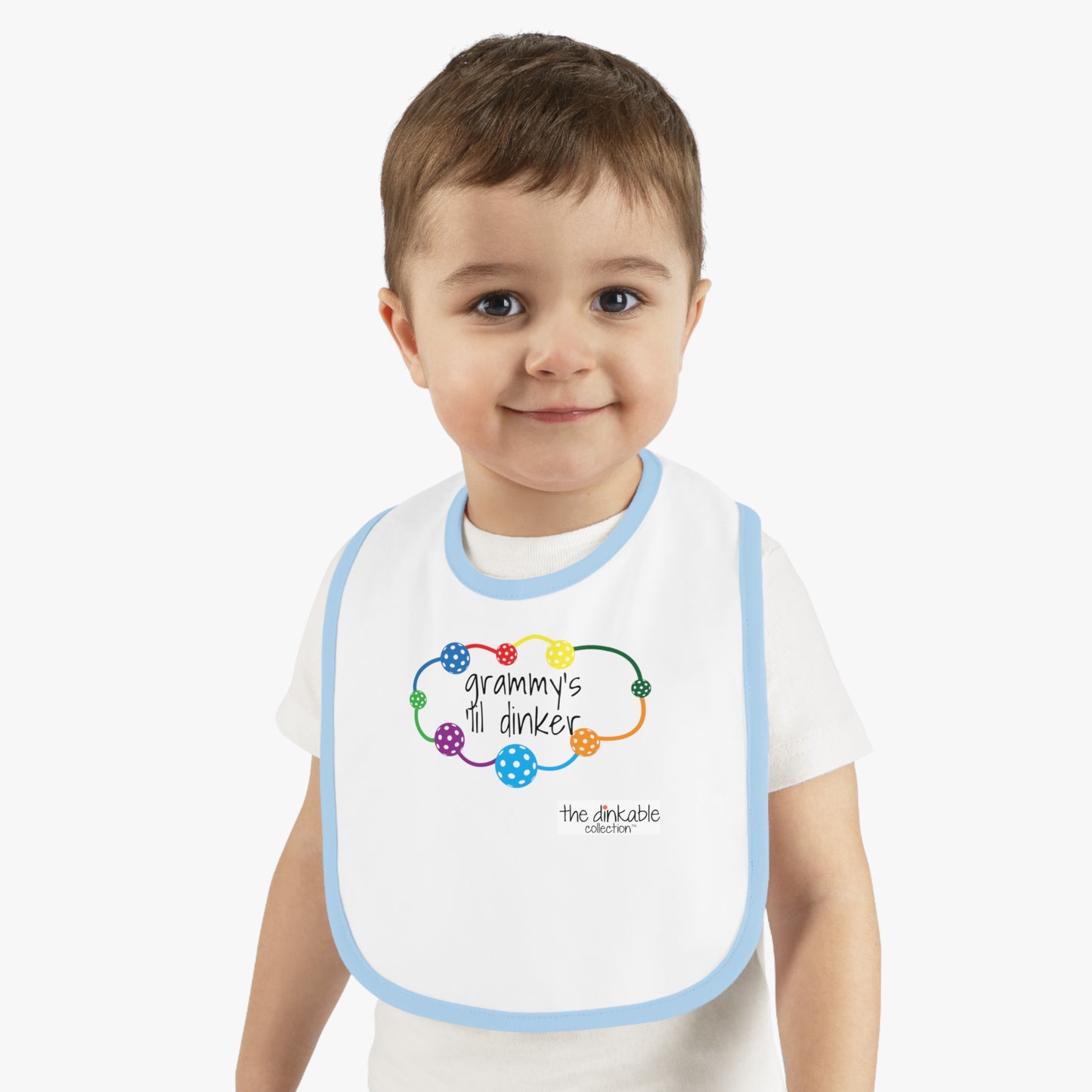 PICKLEBALL Grandparents Baby Contrast Trim Jersey Bib - 'GRAMMY'S lil Dinker'