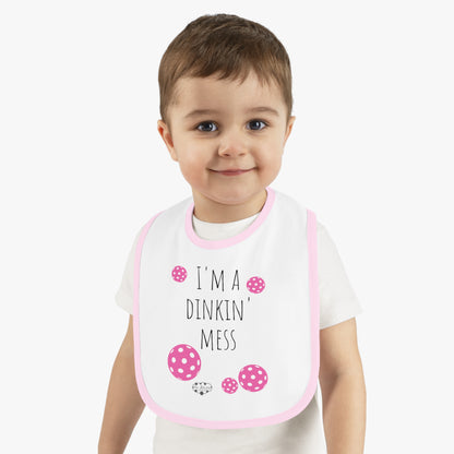 Baby Contrast Trim Jersey Bib - I'm a dinkin mess