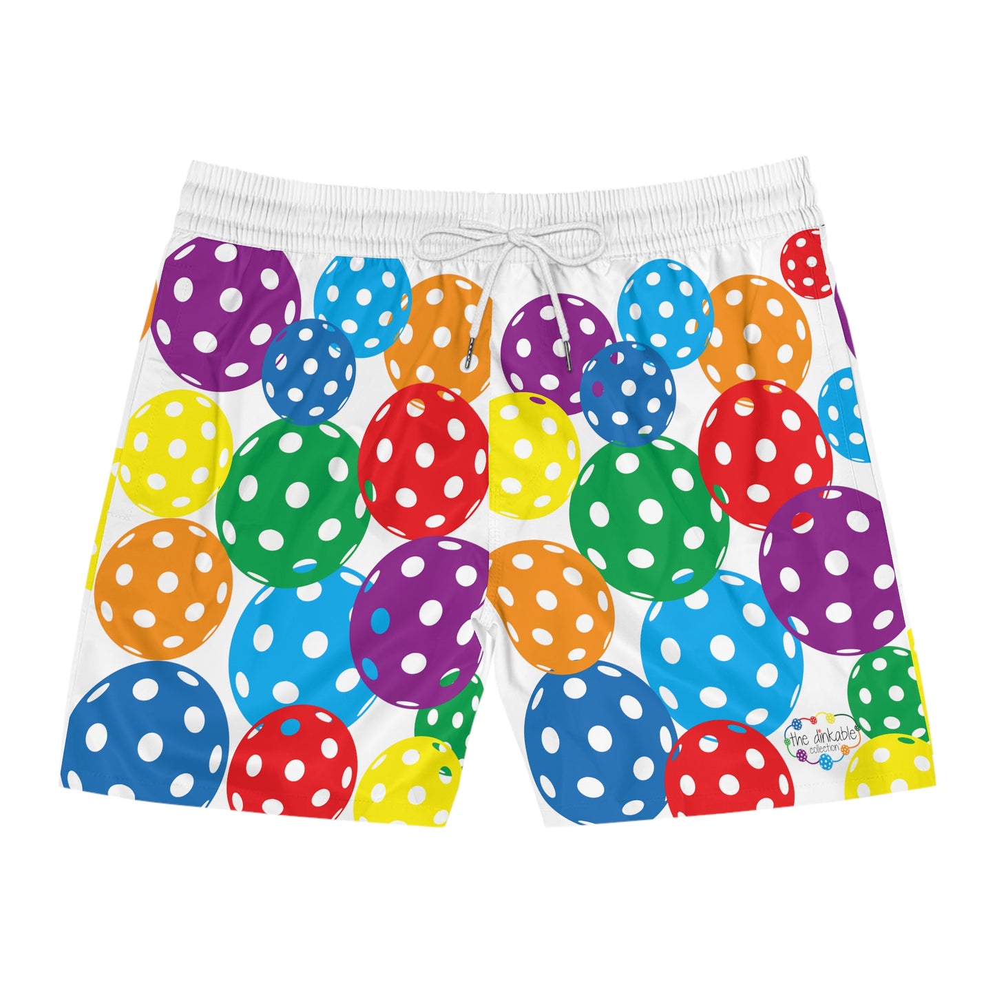 PICKLEBALL Unisex Mid-Length Shorts WHITE with Colorful Balls