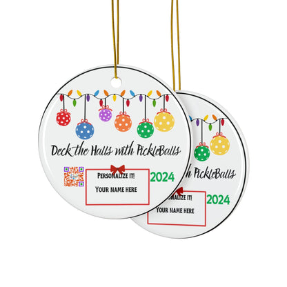 DECK THE HALLS WITH PICKLEBALLS Ceramic Ornaments, 2-Side Print, (10pcs)