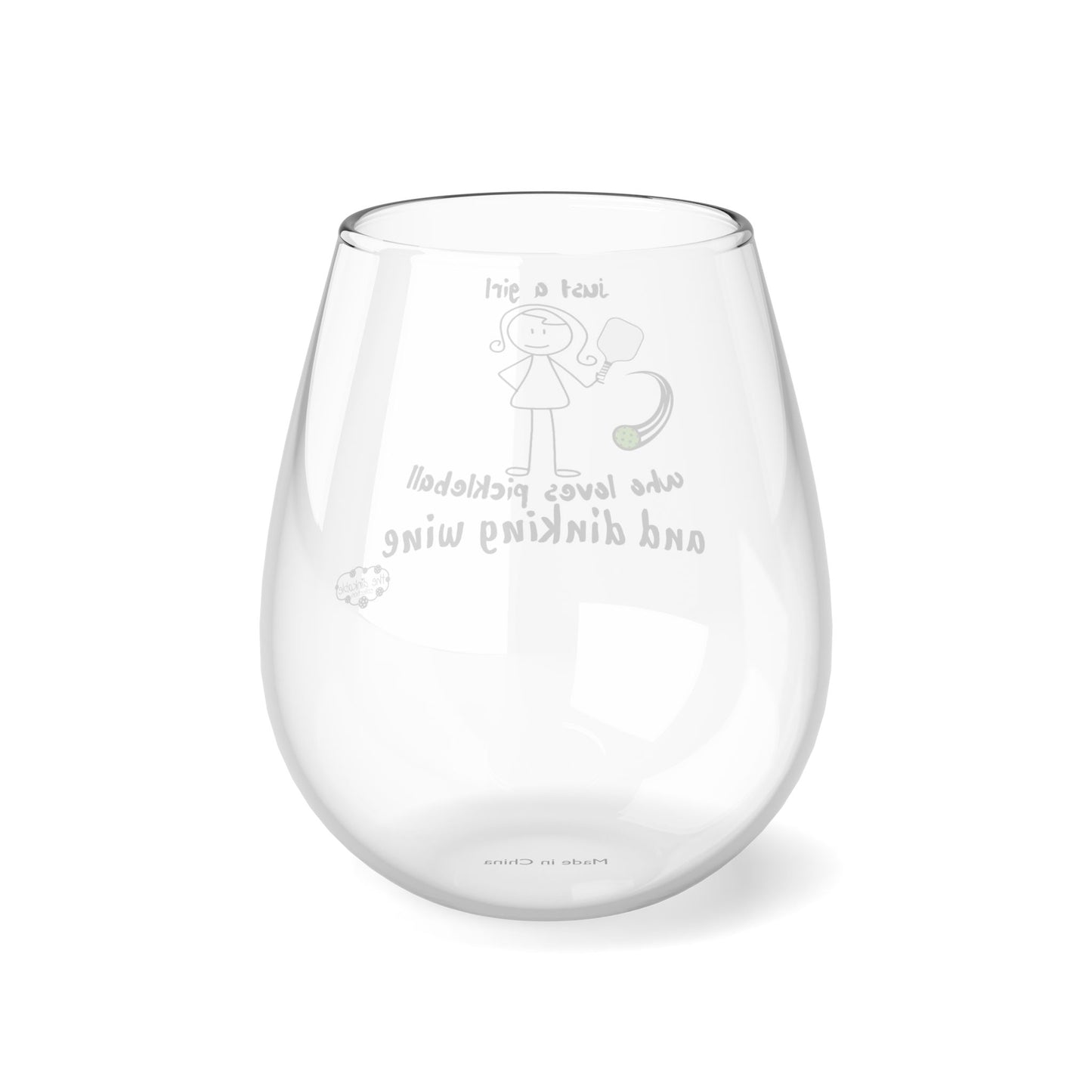 PICKLEBALL Stemless Wine Glass, 11.75oz ‘just a girl who loves pickleball and dinking wine’ (#1)