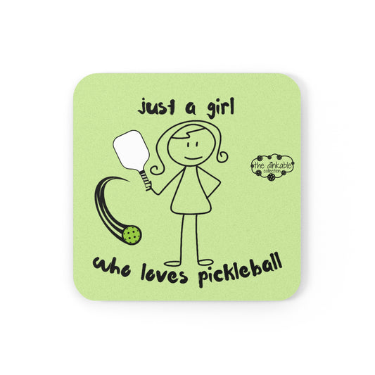 PICKLEBALL Cork Back Coaster JUST A GIRL WHO LOVES TO PICKLE