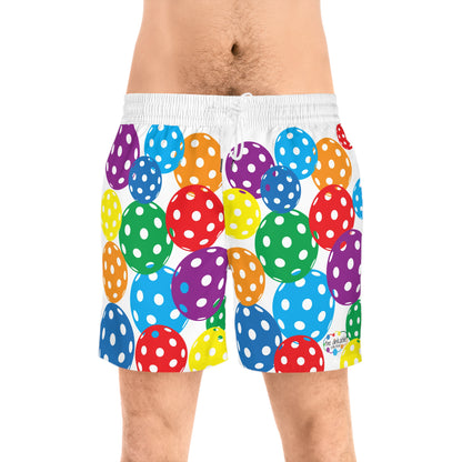 PICKLEBALL Unisex Mid-Length Shorts WHITE with Colorful Balls