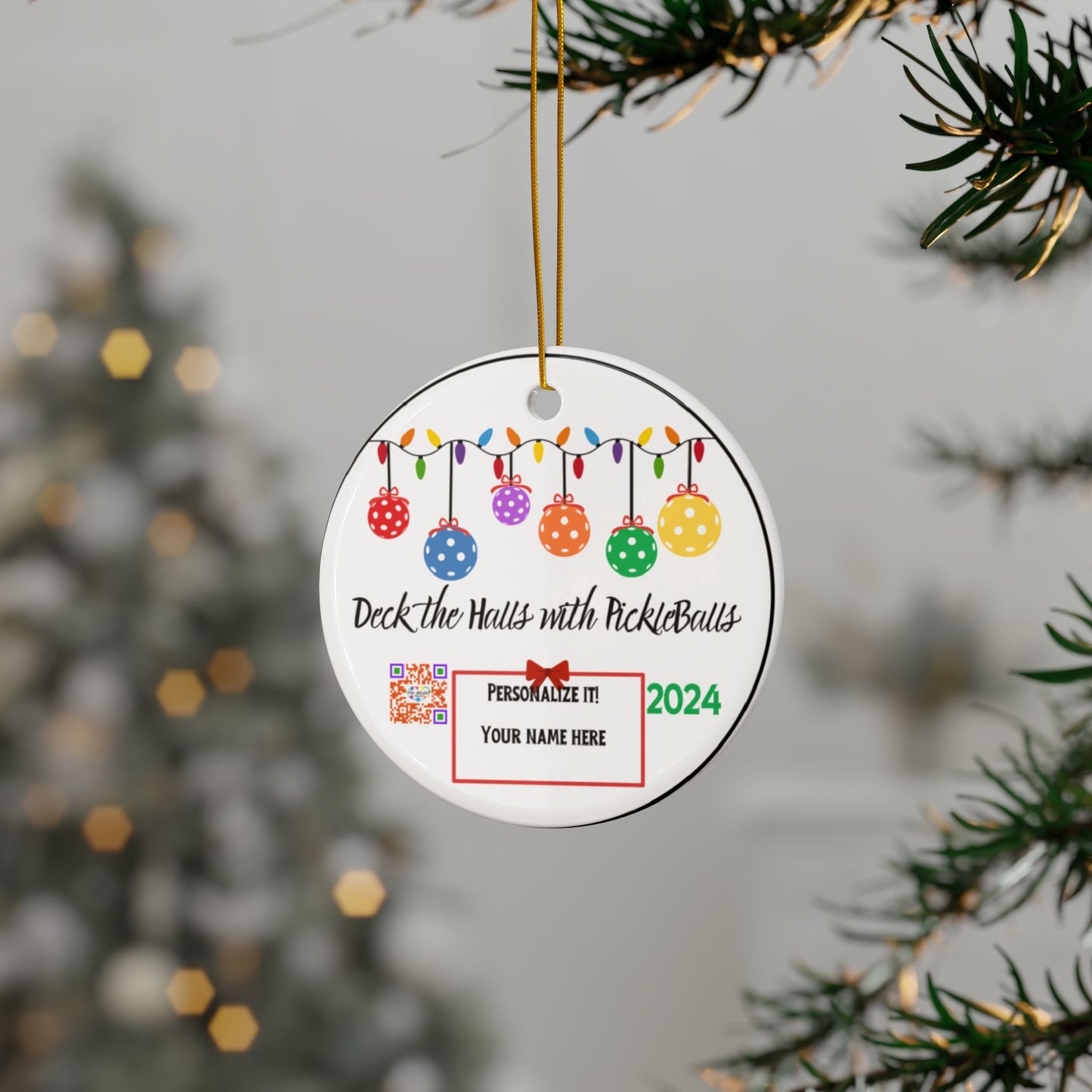 DECK THE HALLS WITH PICKLEBALLS Ceramic Ornaments, 2-Side Print, (10pcs)