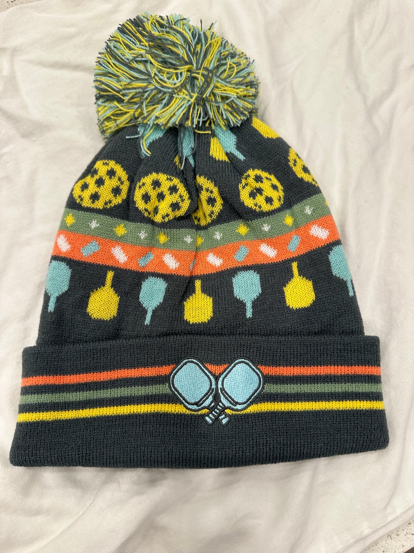 Knit Hat - Pickleball with Pom Pom