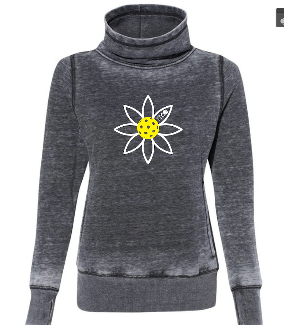 LADIES ZEN LONG SLEEVE COWL NECK FLEECE  SWEATSHIRT w/pickleball flower