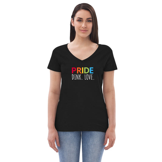 Womens' recycled v-neck t-shirt 'PRIDE. DINK. LOVE.'