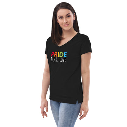 Womens' recycled v-neck t-shirt 'PRIDE. DINK. LOVE.'