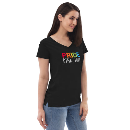 Womens' recycled v-neck t-shirt 'PRIDE. DINK. LOVE.'