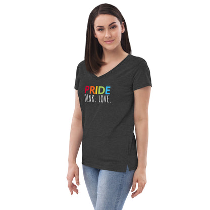 Womens' recycled v-neck t-shirt 'PRIDE. DINK. LOVE.'