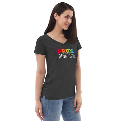 Womens' recycled v-neck t-shirt 'PRIDE. DINK. LOVE.'