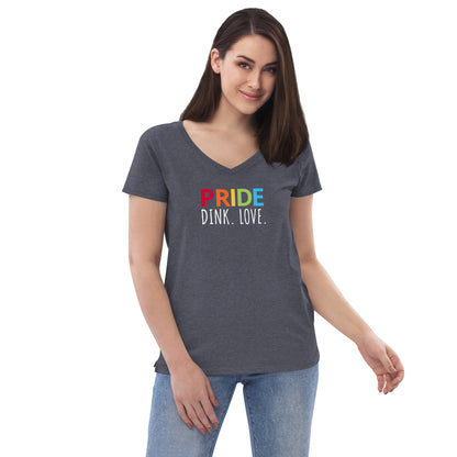 Womens' recycled v-neck t-shirt 'PRIDE. DINK. LOVE.'